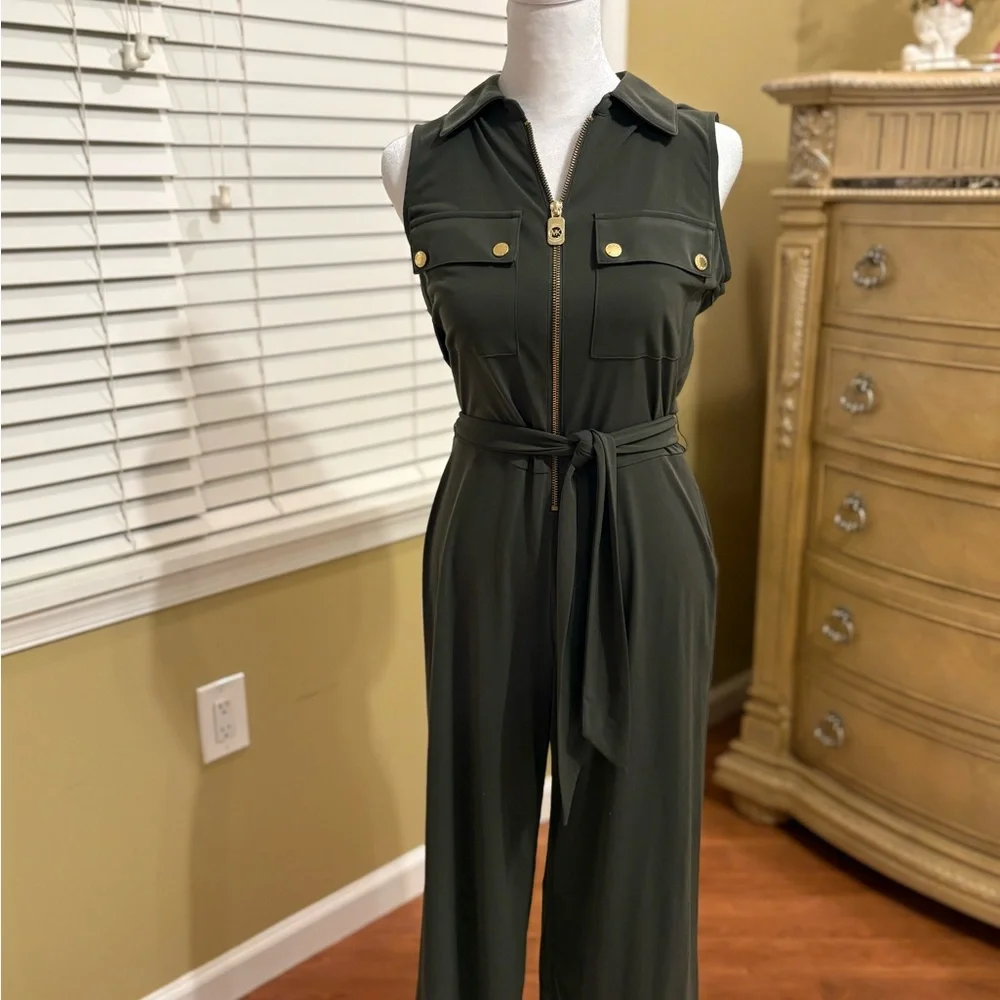 NWOT Michael Kors Dark Green Sleeveless Jumpsuit - Picture 2 of 5